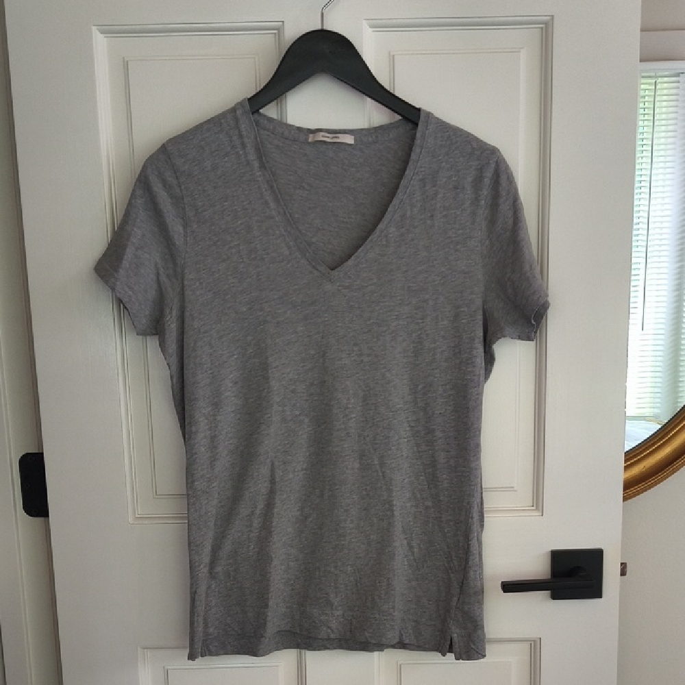 Adam Lippes Heather Gray V-Neck Tee Short Sleeve, Size Large